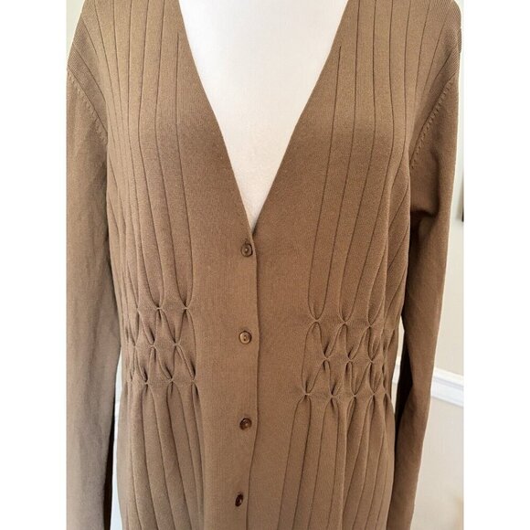 Coldwater Creek Size M Brown Pleated Longline Knit Duster Cardigan Stretch - Picture 2 of 7